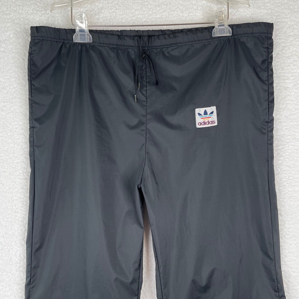 Vintage Adidas Track Pants Mens Medium Black Nylon Windbreaker Straight Leg Logo